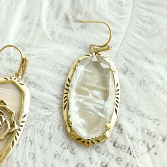 Kendra Scott Elle Vintage Abalone Gold Etch Frame Earrings - Picture 2 of 4